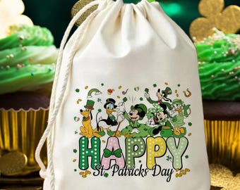 Happy St Patrick’s Day Drawstring Bag - Shamrock Party Favor Bag - Lucky Irish Treat Bag - St Paddy’s Day Gift Bag - Green Holiday Party Bag