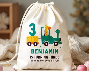 Personalized Is Turning Three Tractor Favor Bag - Farm Theme Birthday Bag - Kids Party Birthday Favor Bag -