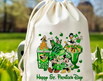 St Patrick’s Day Disney Inspired Party Bags - Irish Shamrock Treat Bags - Lucky Holiday Drawstring Favor Bags - Kids St Paddy’s Party Bags