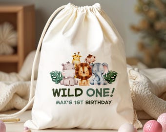 Wild One All Animals Birthday Favor Bag - Jungle Birthday Party Favor Bag - Wild Animal Theme Birthday Party Bag