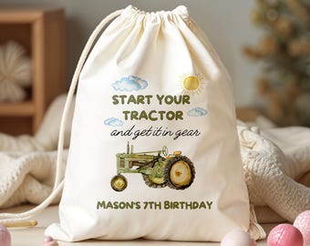 Start Your Tractor And Get It In Gear Favor Bag - Farm Theme Birthday Bag - Kids Party Birthday Favor Bag
