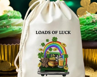 Loads of Luck St Patrick’s Day Party Bags - Irish Rainbow Shamrock Favor Bags - St Paddy’s Treat Bags - Lucky Holiday Drawstring Gift Bags