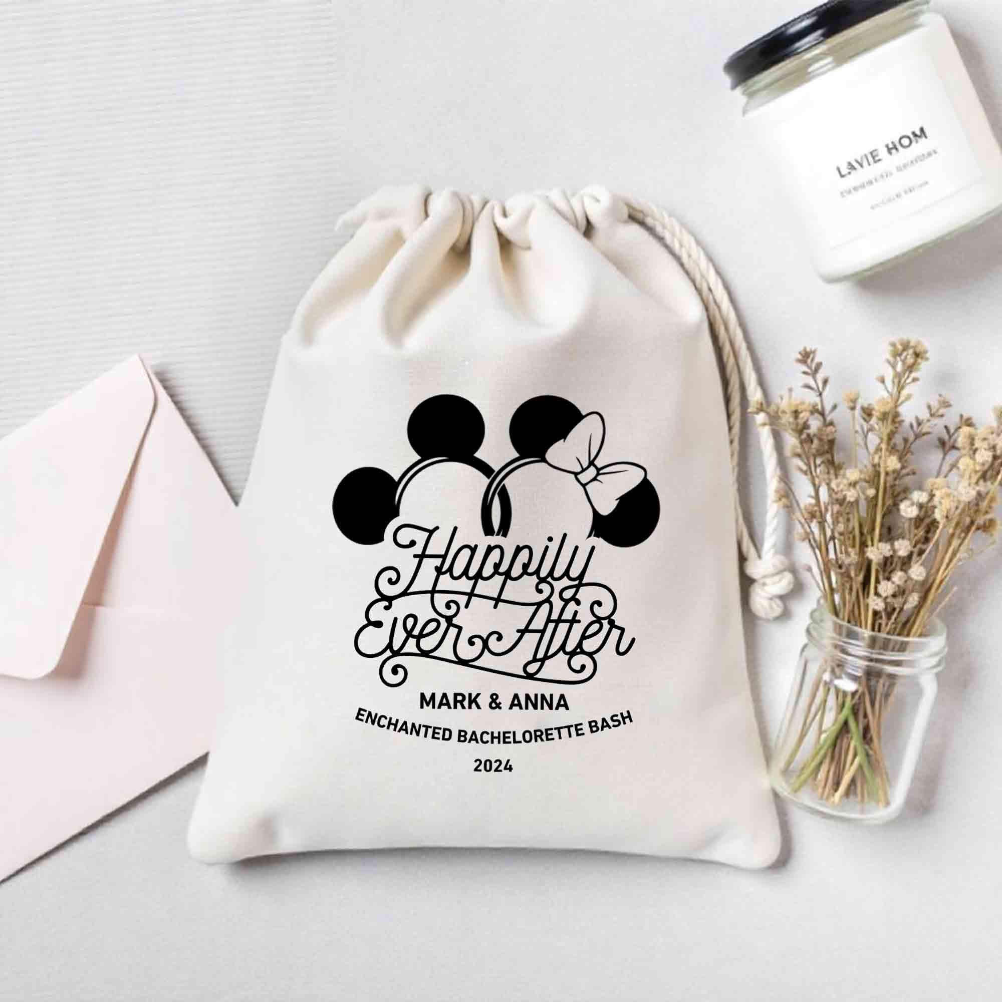 Happily Ever After - Fabric Favor Bags - Rustic Favor Bags - Bachelorette Canvas Favor Bag - Bags for Bridesmaids - Mom Gift