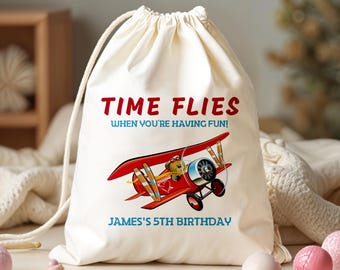 Personalized Time Flies Birthday Party Favor Bag - Kids Party Favor - Birthday Party Favor - Airplane Birthday Name Bag