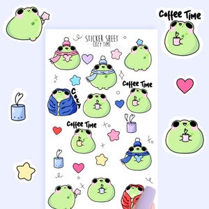 Pegatinas para agenda acogedoras / Rana kawaii
