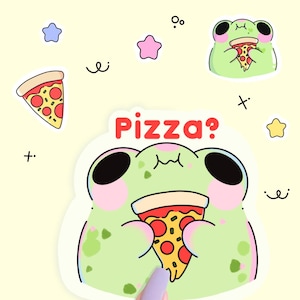 Pegatina de pizza kawaii / Pegatina de rana linda