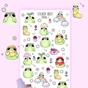 Bonitas pegatinas para planificador de primavera / Ranas inspiradas en el clima