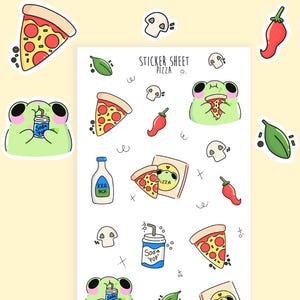 Pegatinas ilustradas de pizza / Rana kawaii