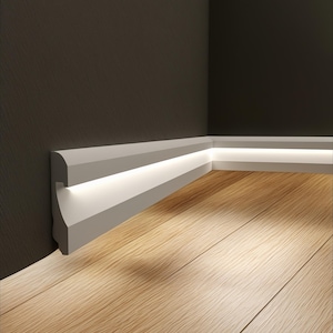 Polymer Board , Led Baseboard Decor , Accent Wall Trim , White Molding , Led Floor Moulding , Each is W7&#39;&#39; / 240cm LED OPTIONS (WHITE)