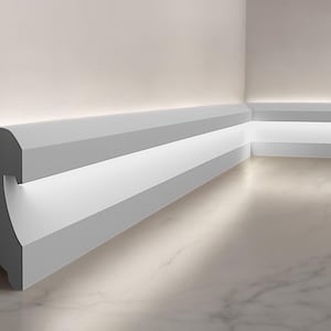 Polymer Board , Led Baseboard Decor , Accent Wall Trim , White Molding , Led Floor Moulding , Each is W7&#39;&#39; / 240cm LED OPTIONS (WHITE)