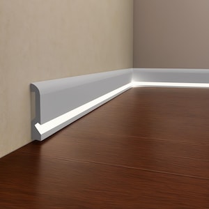 Polymer Board , Led Baseboard Decor , Accent Wall Trim , White Molding , Led Floor Moulding , Each is W7&#39;&#39; / 240cm LED OPTIONS (WHITE)