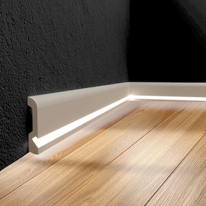 Polymer Board , Led Baseboard Decor , Accent Wall Trim , White Molding , Led Floor Moulding , Each is W7&#39;&#39; / 240cm LED OPTIONS (WHITE)