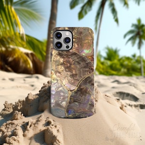 Sea of Gold Phone Case - Abalone Shell Print with Golden Stained Glass Design | Iridescent Ocean-Inspired Phone Cover For iPhone, Samsung