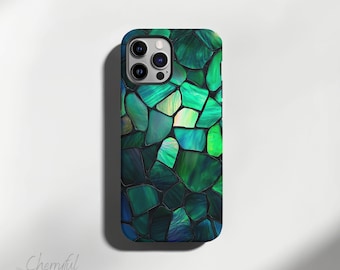 Emerald Eclipse - Phone Case from Stained Glass Collection - Tough Glossy or Matte Protective cover for iPhone / Samsung Galaxy models