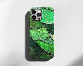 Greenlight Glow - Phone Case from Stained Glass Collection - Tough Glossy or Matte Protective cover for iPhone / Samsung Galaxy models