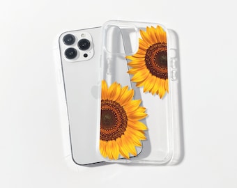 The Sunflower Clear iPhone Case - Slim Floral Transparent Phone Case for iPhone 12, 13, 14, 15, 16 Pro Max , Plus, Mini - Soft Cover