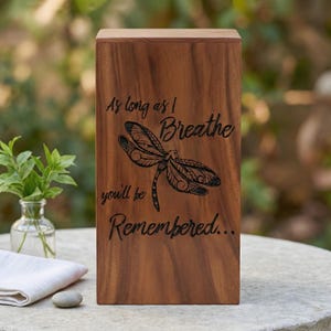 Personalized Wooden Cremation Urn, Dragonfly Memorial, Keepsake Gift