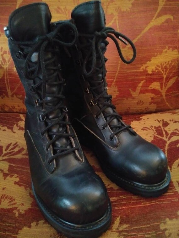 Black Leather combat boots with safety toes | Etsy