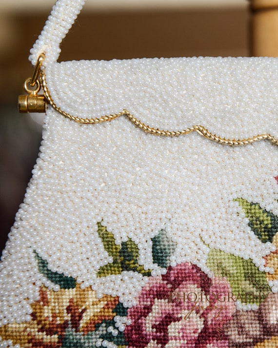 Vintage Floral Beaded Tapestry Purse