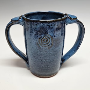 Two-Handled Tall Mug, Mottled Blue, Adaptive Pottery