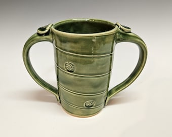 Two-Handled Tall Mug, Spring Green, Adaptive Pottery