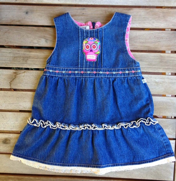 Upcycled Oshkosh Denim Dress (24 Months): Sugar Skull, Lace Trim - Etsy Upcycled Oshkosh Denim Dress (24 Months): Sugar Skull, Lace Trim - Etsy