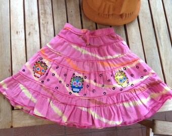 Falda de calavera de azúcar reciclada para niña: tie-dye rosa, talla 5