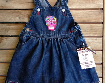 Vestido vaquero reciclado de OshKosh (24 meses): disfraz de calavera de azúcar para Halloween