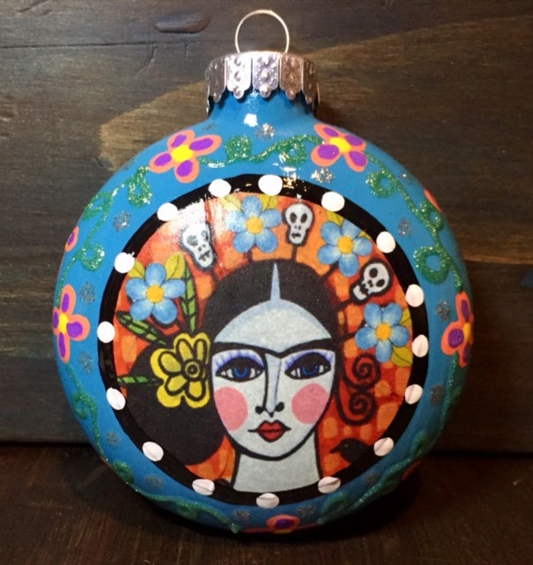 E. BARNES - Day of the Dead Frida Kahlo 3" Glass Hand Painted Christmas ...