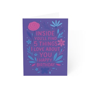 Birthday Greeting Card - Celebrate with 5 Things I Love About You, Birthday Card , Special Occasions, Greeting Card, Birthday Gift