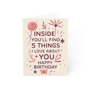 Birthday Greeting Card - Celebrate with 5 Things I Love About You, Birthday Card , Special Occasions, Greeting Card, Birthday Gift