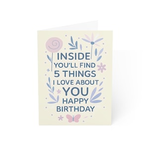 Birthday Greeting Card - Celebrate with 5 Things I Love About You, Birthday Card , Special Occasions, Greeting Card, Birthday Gift