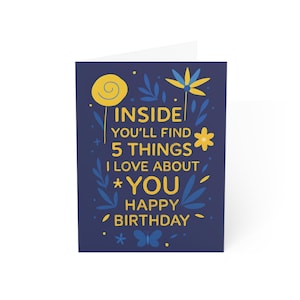 Birthday Greeting Card - Celebrate with 5 Things I Love About You, Birthday Card , Special Occasions, Greeting Card, Birthday Gift