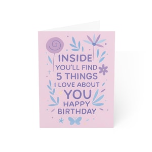 Birthday Greeting Card - Celebrate with 5 Things I Love About You, Birthday Card , Special Occasions, Greeting Card, Birthday Gift