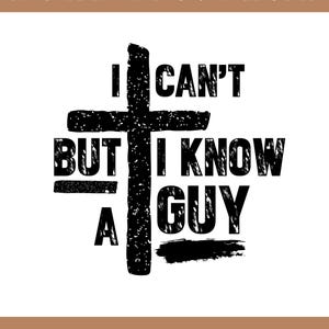 Puede incluir: Diseño gráfico en blanco y negro con una cruz y el texto "No puedo, pero conozco a un tipo".