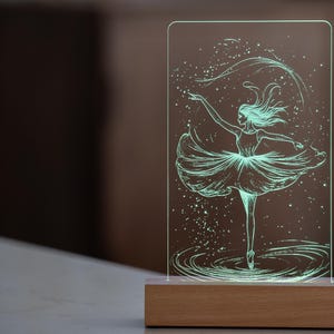 Ballerina Night Light – Graceful Acrylic LED Lamp with Whimsical Dancer Line Art | Ballet Room Decor | Magical Gift for Dance Lovers