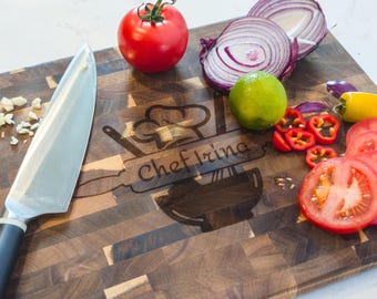 Custom Engraved Acacia End Grain Cutting Board – Personalized Butcher Block 12" x 16" | Chef Gift, Wedding Gift, Kitchen Decor