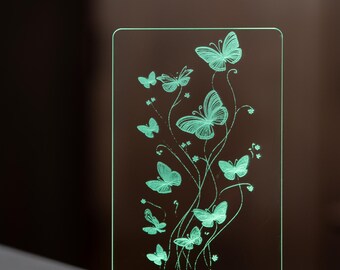 Butterfly Garden Night Light – Delicate Engraved Acrylic LED Lamp with Floating Butterfly Line Art | Whimsical Nature Decor Gift