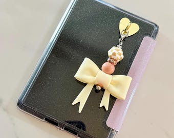 Beaded Coquette Silicone Bow Charm, Kindle Cover or Phone Case Clip