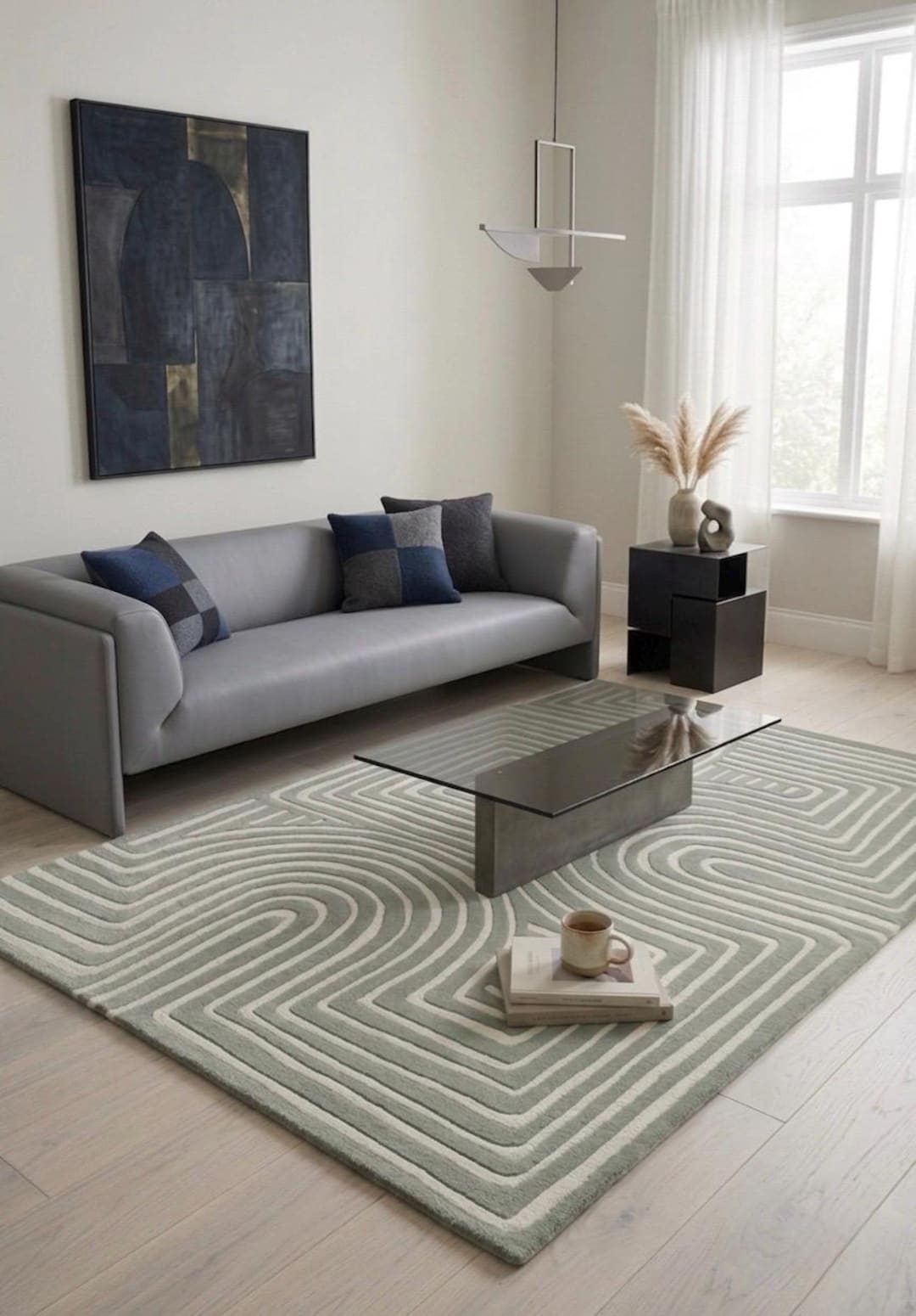 Hand Tufted Wool Rug, Abstract Geometric Sage Green Ivory Area Rug - Etsy