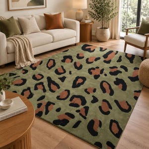 Hand Tufted Wool Leopard Print Animal Pattern Area Rug, Modern Living Room Decor