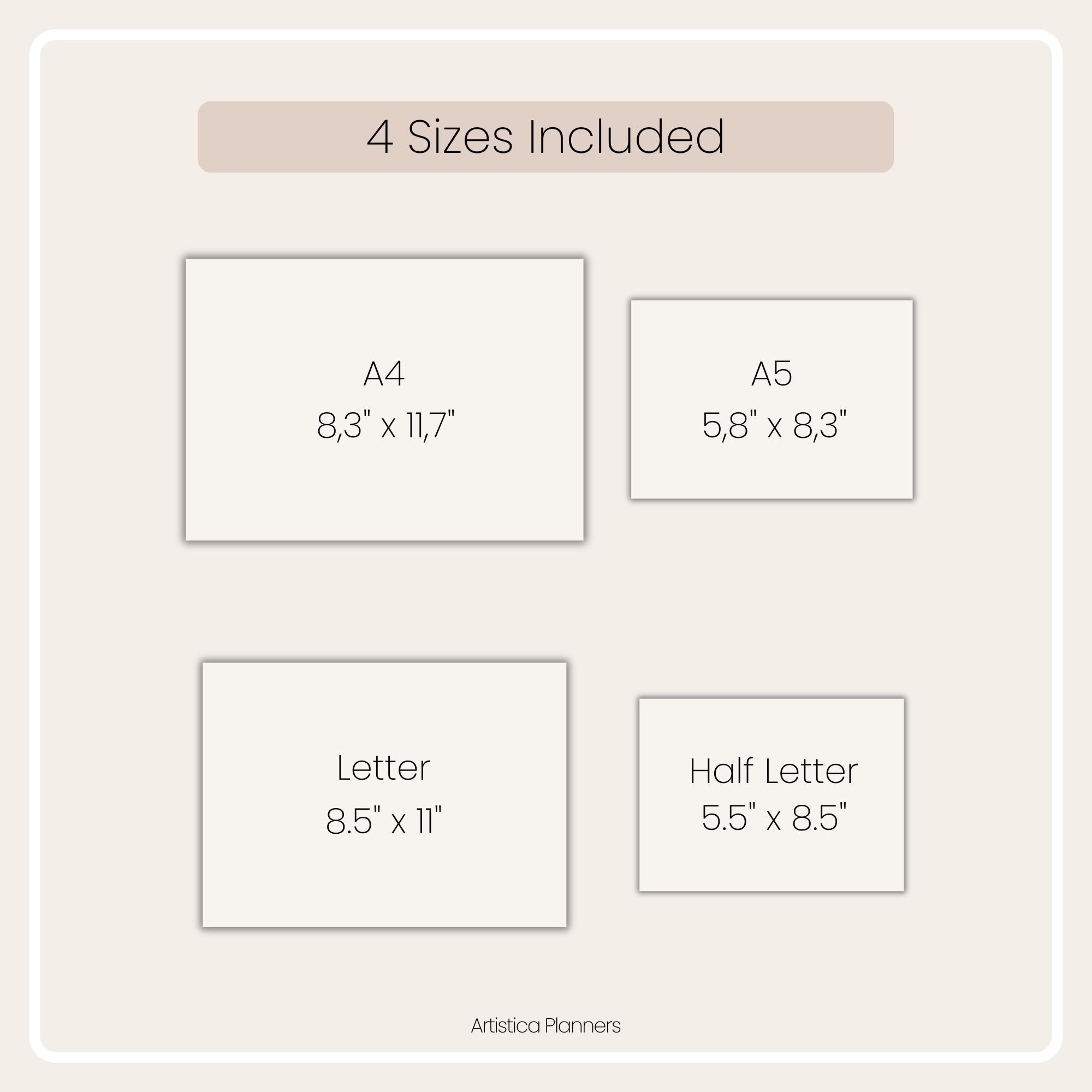 Daily Planner Printable: Horizontal Layout. Sizes A4, A5, Letter, Half ...