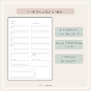 Planificador diario Español / Plantillas imprimibles / Organizador Vertical / Horario / Agenda PDF / Descarga digital / Planner Español