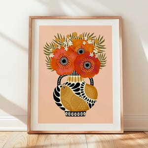Mohnblume Wandkunst | Bunte Folklore Kunstdruck | Lebendiges Blumendekor