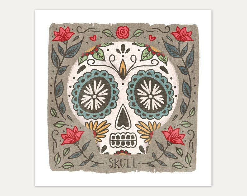 Santa Fe Sugar Skull Art Print 8x8 image 3