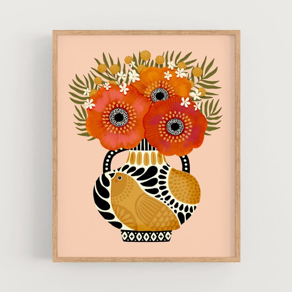 Folksy Poppies - Art Print