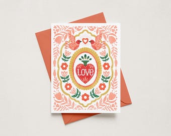 Pájaros del amor - Tarjeta de boda de arte popular moderno