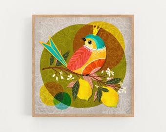 Summer Folk Art Bird Series 1 - Art Print