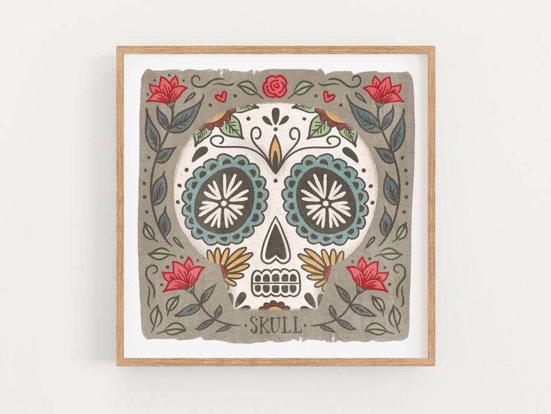 Santa Fe Sugar Skull Art Print 8x8 image 1