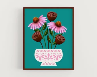 Echinacea Floral Arrangement - Art Print 8x10